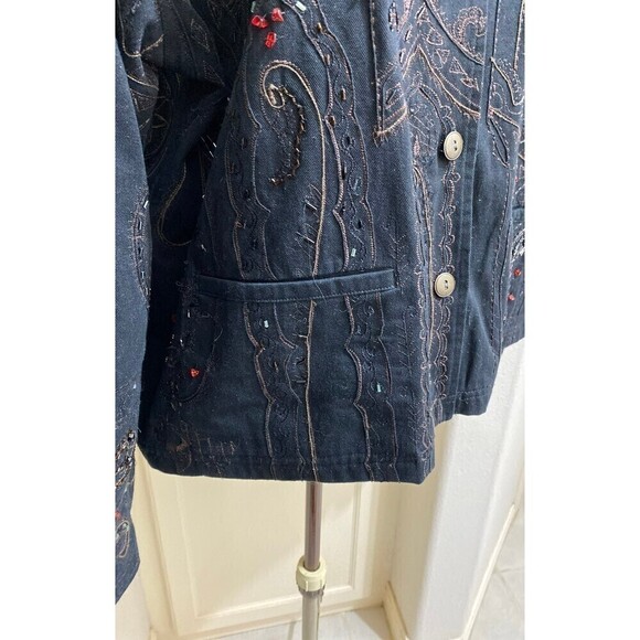 CHICOS Size 3 Camelot Black Roadster Jacket XL/16 Reg Size Beaded Embroidery - Picture 4 of 12